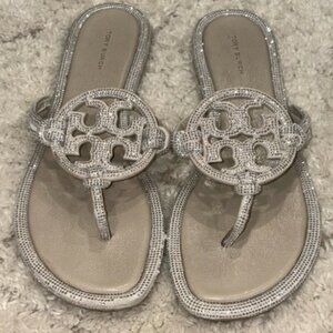 Tory Burch Pave Knotted Sandal Crystal Tortora Size 9.5